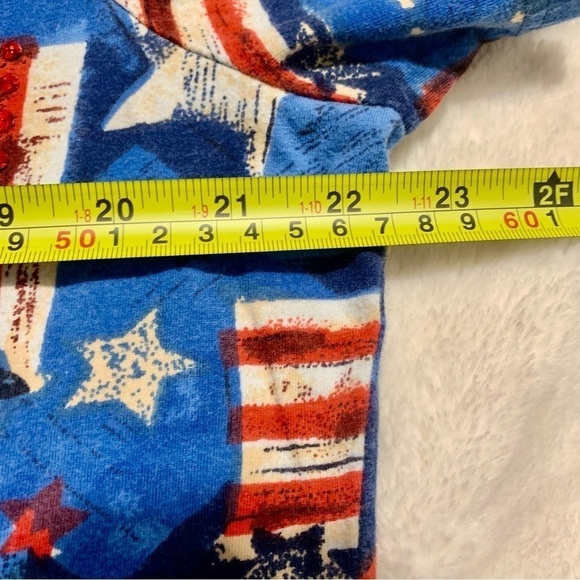 Collections Etc Tee Large Red White Blue Taupe 100% Cotton Sequins Short Slvs - Picture 12 of 13